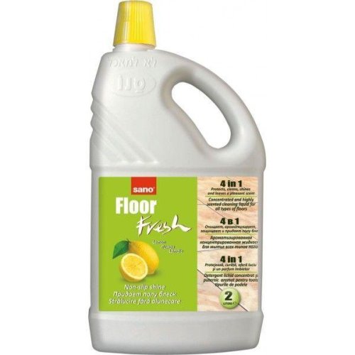 Detergent pentru Pardoseli 4 in 1 cu Aroma de Lamaie - Sano Floor Fresh 4 in 1 Lemon Non-slip Shine, 2000 ml