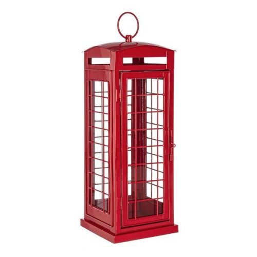 Decorer - Felinar metal sticla rosu model cabina telefonica anglia 16 cm x 16 cm x43 h