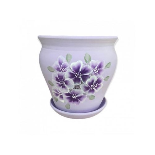 Ghiveci mare lila din ceramica cu floricele - Ceramica Martinescu