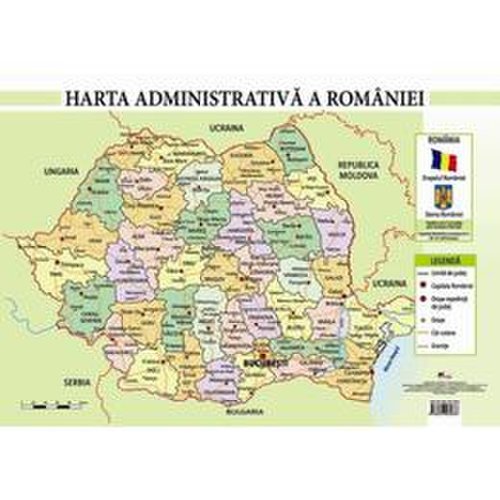 Harta administrativa a Romaniei - Plansa A4, editura Aramis
