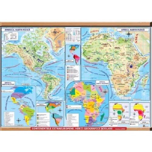Harta de perete continentele extraeuropene, editura Carta Atlas