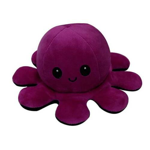 Jucarie reversibila din plus octopus doll, Oktane, caracatita cu 2 fete pentru reprezentarea sentimentelor, 20x20cm, visiniu-negru