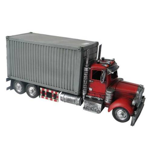 Decorer - Macheta camion retro metal gri rosu 36 cm x 13 cm x 16 cm