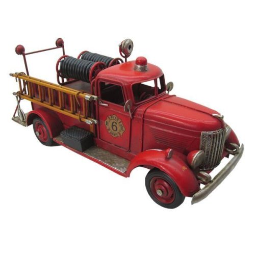Decorer - Macheta masina pompieri retro metal rosie 30 cm x 12 cm x 14 cm