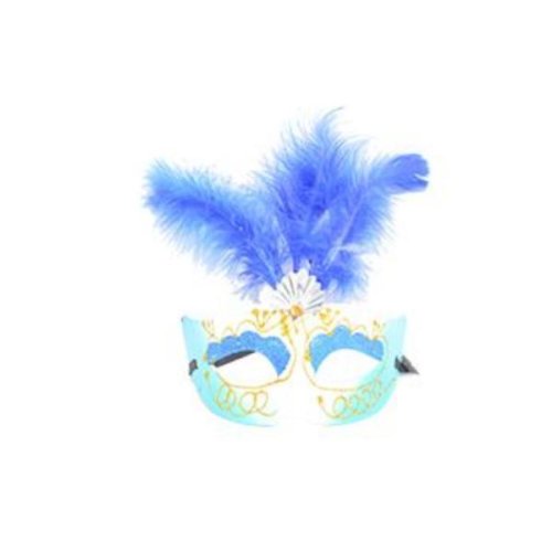 Masca carnaval venetian pentru ochi cu pene, albastru - Gonga