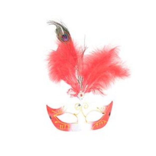Masca carnaval venetian pentru ochi cu pene, rosu - Gonga
