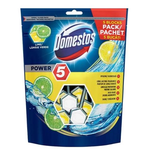 Odorizant pentru Toaleta cu Lime - Domestos Power 5 Lime Maxi Pack, 5x 55 g