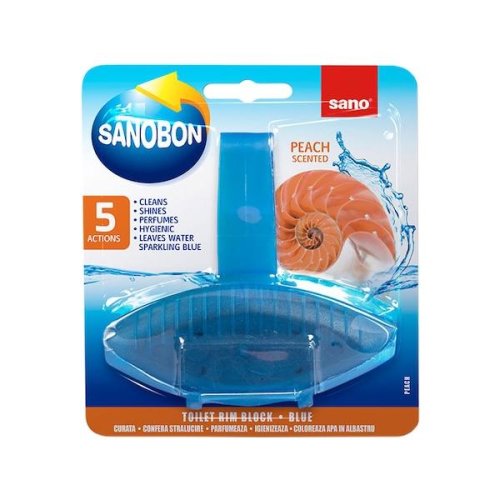 Odorizant Toaleta Albastru cu Aroma de Piersica - SanoBon Toilet Rim Block Blue Peach, 55 g