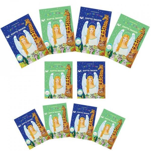 Pachet 10 Carti de colorat cu sapte ingeri, format A5, 16 pagini, bilingva (romana-engleza)