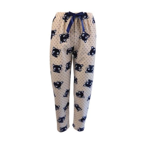 Pantaloni pijama dama, Univers Fashion, polar, bej cu imprimeu pisici albastre, L