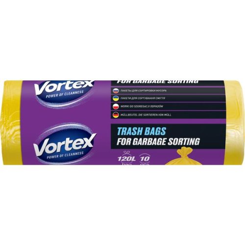 Saci Menajeri Standard Galbeni - Vortex Trash Bags for Garbage Sorting, 120 l, 10 buc