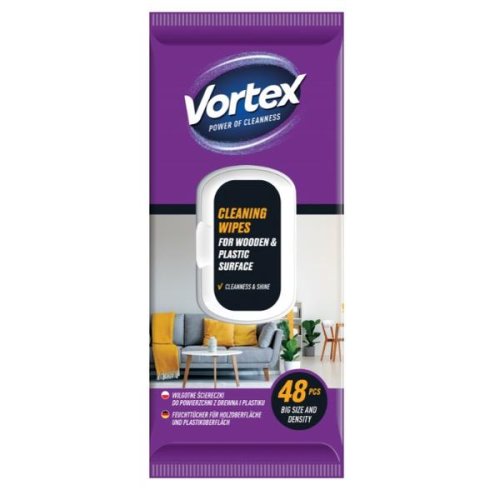 Servetele umede pentru suprafete din lemn si plastic - Vortex cleaning wipes for wooden & plastic surface, 48 buc