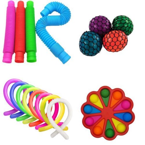 Oem - Set 17 jucarii senzoariale antistres, fidget toys, simple dimple, pop tubes, multicolor