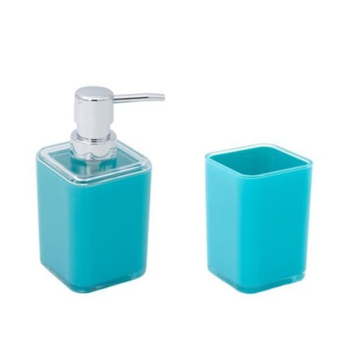 Oem - Set 2 accesorii stative pentru baie, dozator sapun si periute dinti, plastic, verde