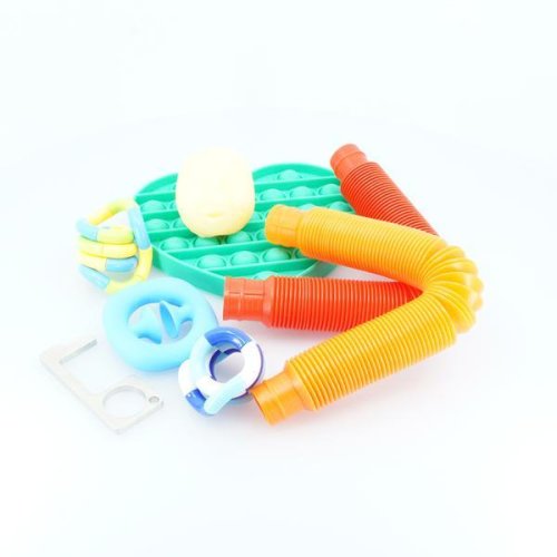 Set 8 jucarii senzoriale, Oktane, TCT, pachet antistres pentru copii si adulti, deschizator de usa fara atingere, Multicolor