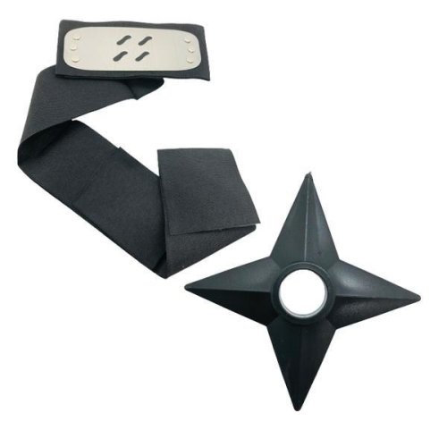 Shop Like A Pro - Set bandana naruto simbolul cetii, 90 cm si shuriken ninja din plastic, negru