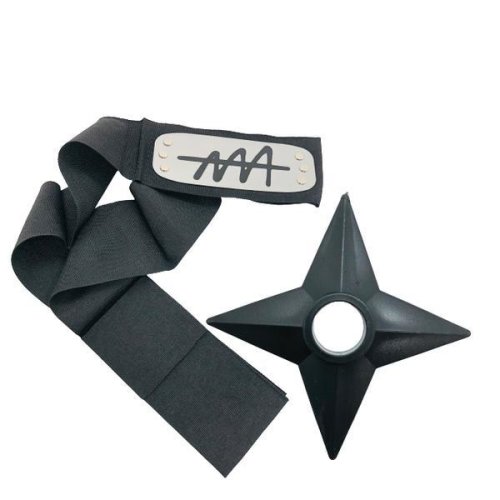 Shop Like A Pro - Set bandana naruto simbolul ierbii, 90 cm si shuriken ninja din plastic, negru