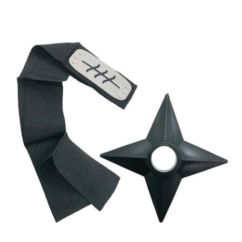 Shop Like A Pro - Set bandana naruto simbolul primaverii, 90 cm si shuriken ninja din plastic, negru