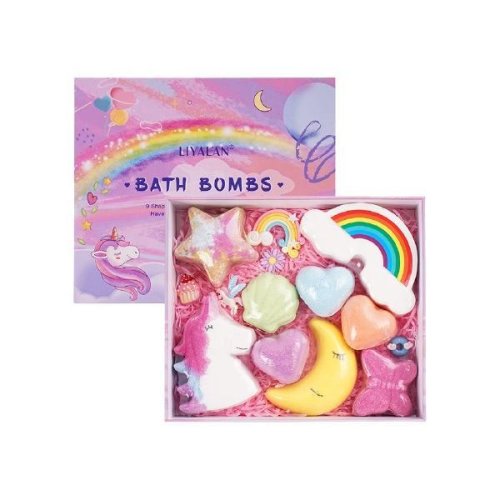 Liyal'an - Set bombe de baie efervescente pentru copii 9 forme colorate, liyal'an, organice, parfum de lunga durata 576g