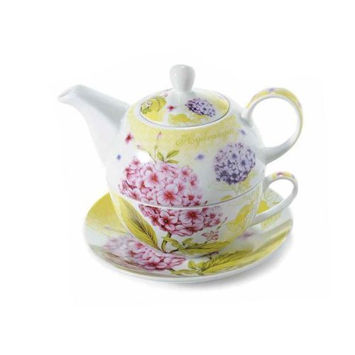 Decorer - Set ceainic cu ceasca farfurioara portelan decor floral 16 cm x 15 cm x 14 h