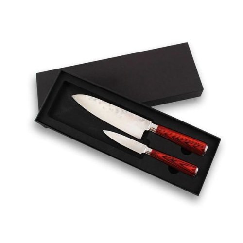 Oem - Set cutite chef knife lama otel x50 17 cm si paring knife 9 cm, model japonez, maner pakkawood, lemn laminat