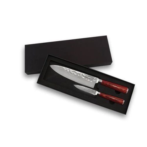 Oem - Set cutite chef knife lama otel x50 20 cm si paring knife 9 cm, model japonez, maner pakkawood, lemn laminat