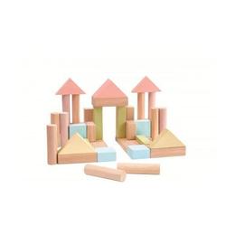 Set de constructie cu 40 de blocuri din lem, culoare pastel - Plan Toys