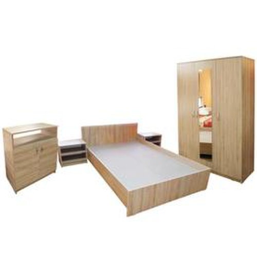 Set Dormitor Soft Sonoma cu pat pentru saltea 140x200 cm