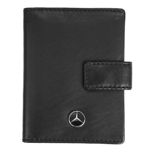 Suport card, Piksel, din piele naturala, negru, logo Mercedes