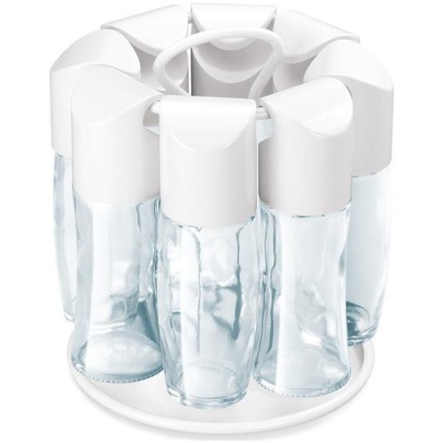 Metaltex - Suport pentru condimente carusel spice 8 cu 8 recipiente din sticla cu capace albe