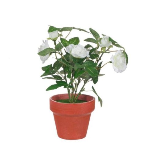 Trandafir alb artificial decorativ in ghiveci pentru interior