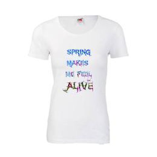 Tricou dama personalizat Fruit of the loom, alb, Spring makes me feel alive, 2XL