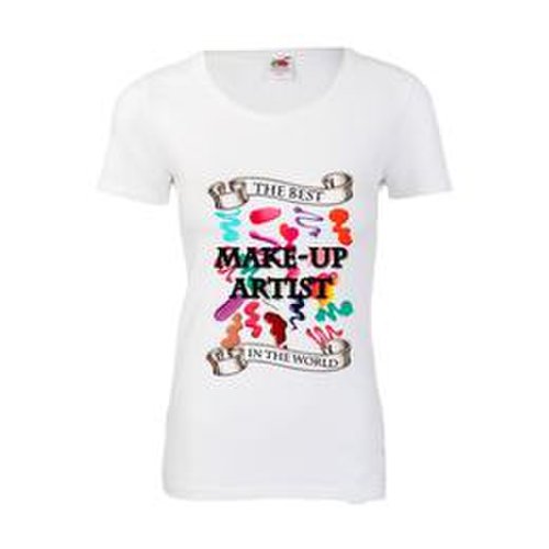 Tricou dama personalizat Fruit of the loom, alb, The best make up artist M