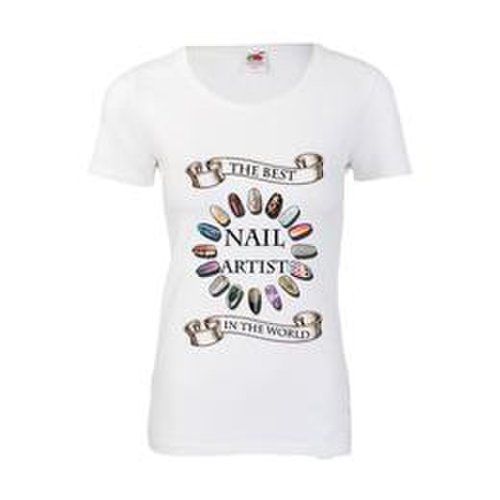 Tricou dama personalizat Fruit of the loom, alb, The best nails artist 2XL