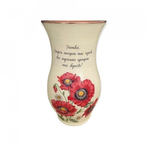 Vaza din ceramica cu maci si mesaj Familia - Ceramica Martinescu