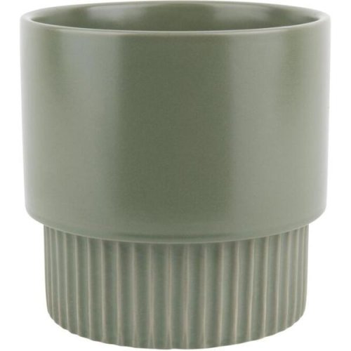 Westwing - Vaza ghiveci modern din ceramica ribbed, verde, 16×15 cm