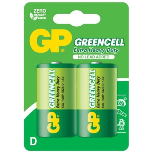 Baterie Greencell D (LR20) 1.5V carbon zinc, blister 2 buc