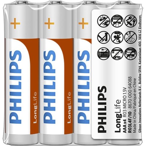 Philips - Baterii longlife aaa 4-foil w/ sticker