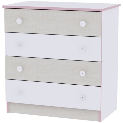 Comoda lemn Lorelli Classic, 4 sertare, 81 x 50 x 86 cm, White Pink Crossline