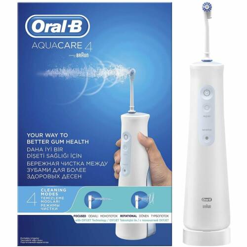 Irigator bucal Oral-B Aqua Care portabil, 2 trepte de intensitate, 1 capat, Alb