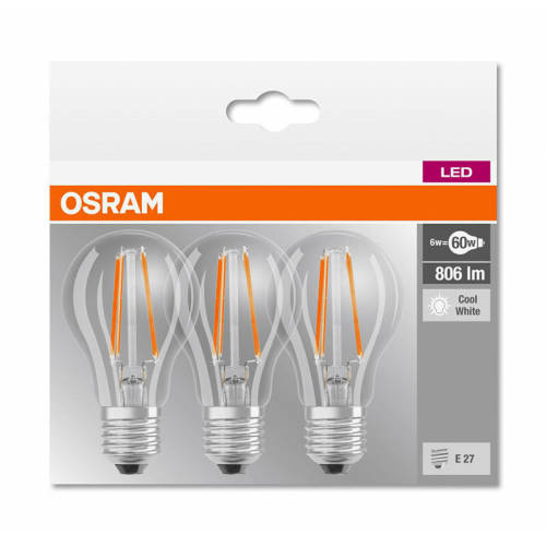Osram - Set 3 becuri led, e27, 230v, 6.5w, 470 lumeni, lumina rece