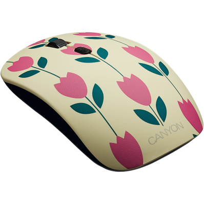 Canyon - Wireless optical mouse 4 buttons, dpi 800/1200/1600, 1 additional cover(tulips), black