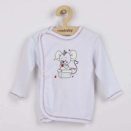 Bluza cu maneca lunga, Cu capse, Marime 62, Din bumbac 100%, New Baby, Mouse Baby Nightgown White