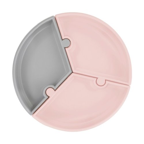 Minikoioi - Farfurie Puzzle , 100% Premium Silicone – Pinky Pink / Powder Grey
