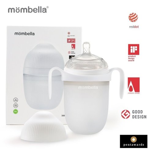 Mombella - Biberon Anticolici Breast-Like, 300ml, Tetina 360° XL Flux Consistent, 100% Silicon, Ivory