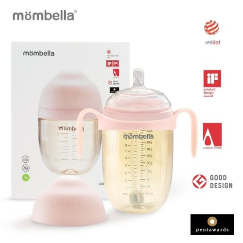 Mombella - Biberon Anticolici Breast-Like, 300ml, Tetina 360° XL Flux Consistent, PPSU, Old Roze