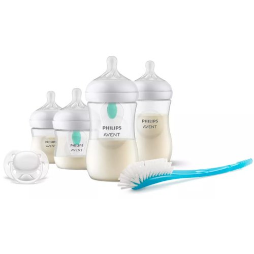 Philips Avent - Set pentru nou-nascuti, 4 biberoane anticolici, 1 suzeta,1 perie de curatat, 2x 125 ml, 2x 260 ml, Natural Response, 0 luni+, Alb
