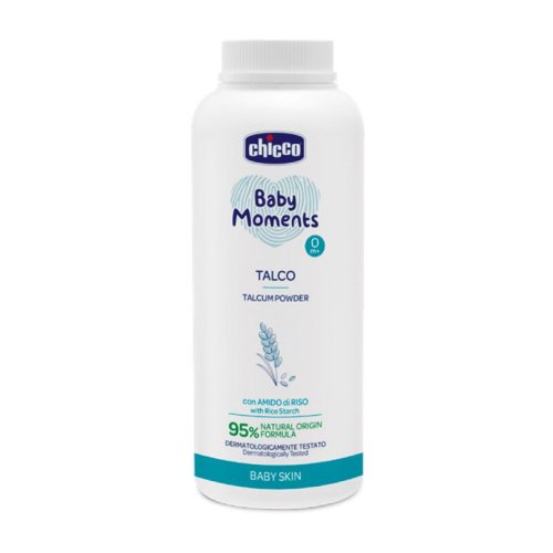 Pudra de talc dermatologica din amidon de orez Chicco Baby Moments Baby Skin, 150g, 0 luni+