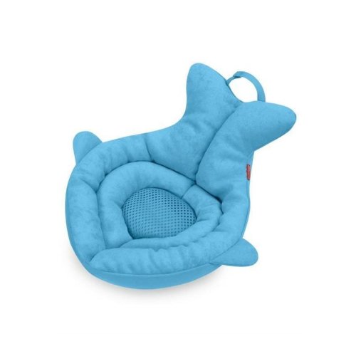 Skip Hop - Suport moale de baie, Pentru nou-nascuti si sugari, Cu tetiera captusita, Cu plasa pentru scurgerea apei, Bumbac, Fara PVC si ftalati, 49 x 32 x 26.5 cm, 0-6 luni, Albastru
