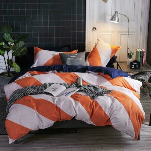Somnart - Lenjerie de pat pentru 2 persoane Coral Ultrasleep , microfibra, 4 piese, imprimeu orange lines